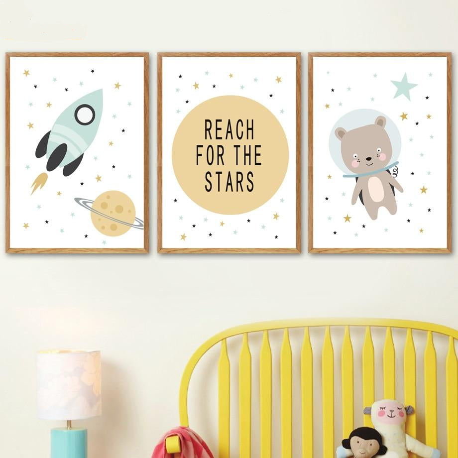 Nordic Style Kids Posters Bear, Rocket, Reach For The Stars - Just Kidding Store