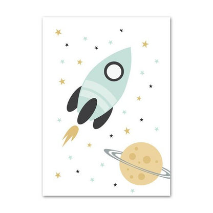 Nordic Style Kids Posters - Bear, Rocket, Reach For The Stars