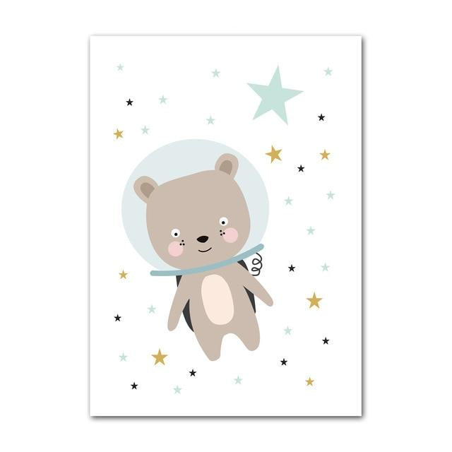 Nordic Style Kids Posters - Bear, Rocket, Reach For The Stars