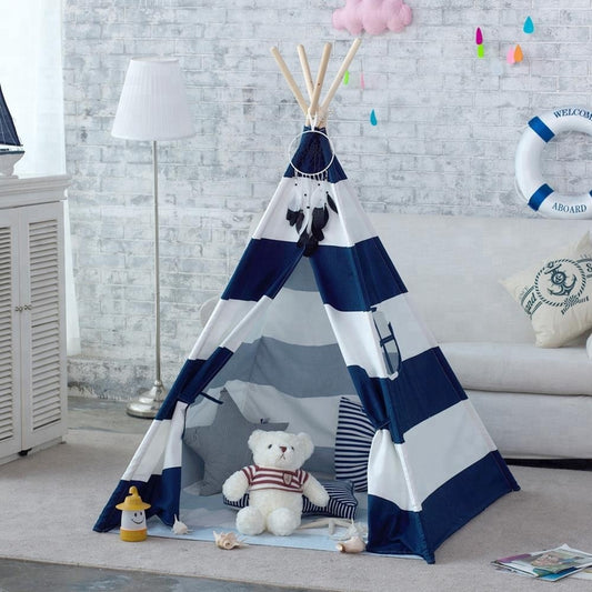 Navy Stripe Canvas Kids Teepee Children Play Tent - Just Kidding Store
