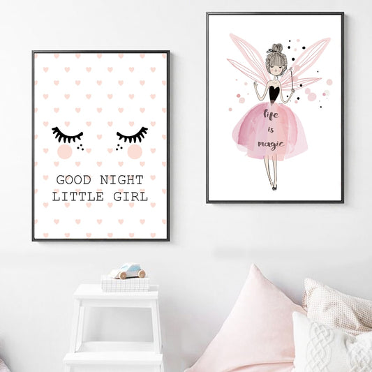 Canvas Wall Art Good Night Little Girl, Life Is Magic Just Kidding Store