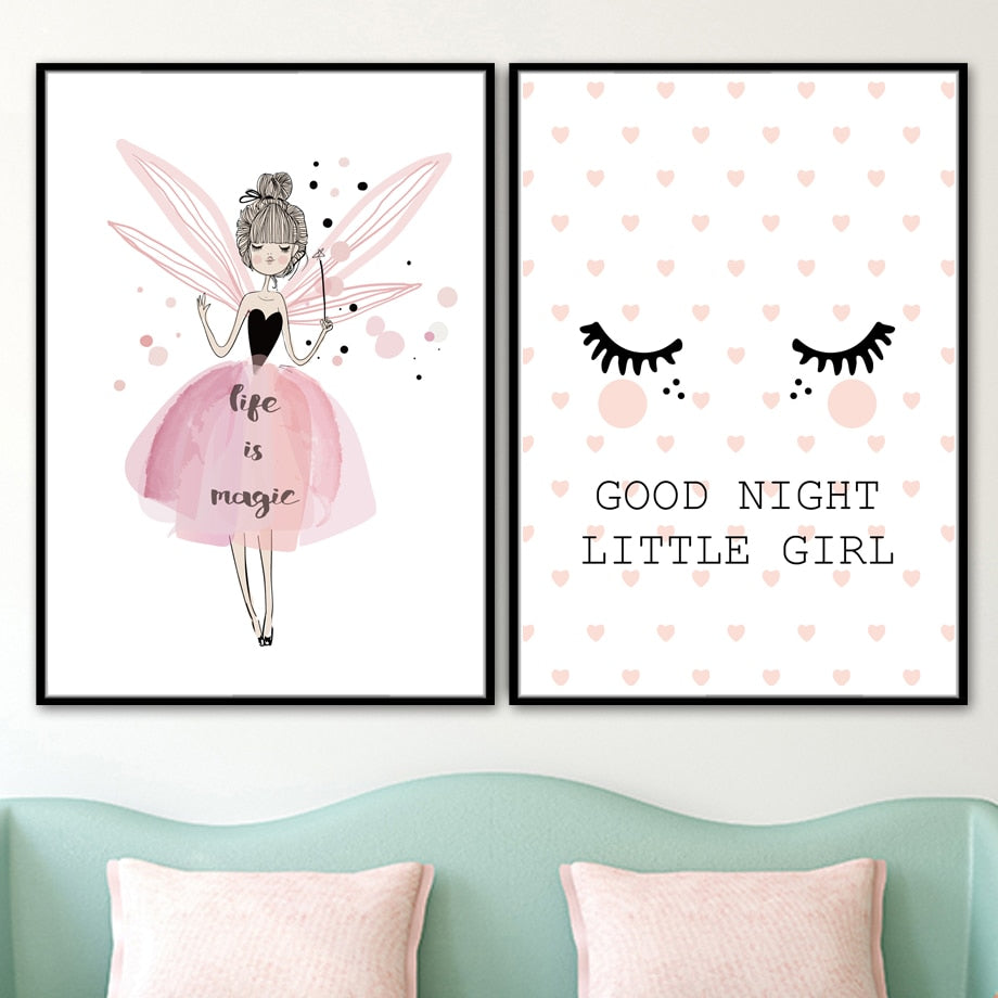 Canvas Wall Art Good Night Little Girl, Life Is Magic Just Kidding Store