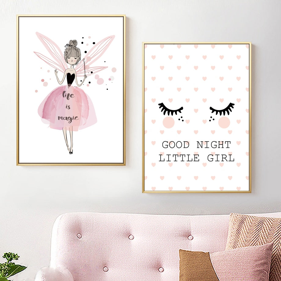 Canvas Wall Art Good Night Little Girl, Life Is Magic Just Kidding Store
