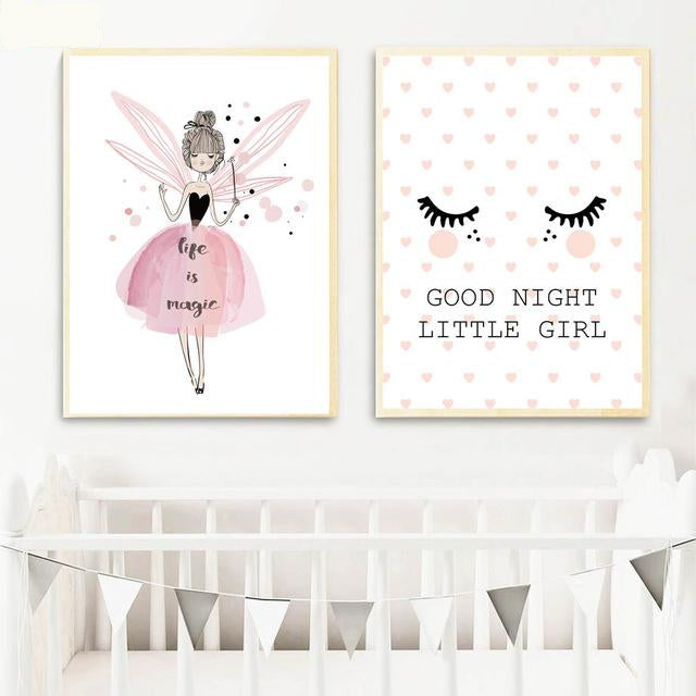 Canvas Wall Art Good Night Little Girl, Life Is Magic Just Kidding Store