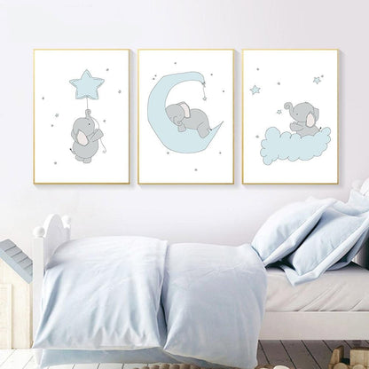 Dreamy Elephant Canvas Wall Art - Nursery Posters - Just Kidding Store