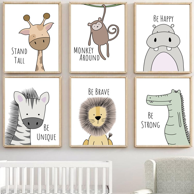 Kids Canvas Wall Art - Zebra, Hippo, Giraffe, Lion, Crocodile, Monkey - Just Kidding Store