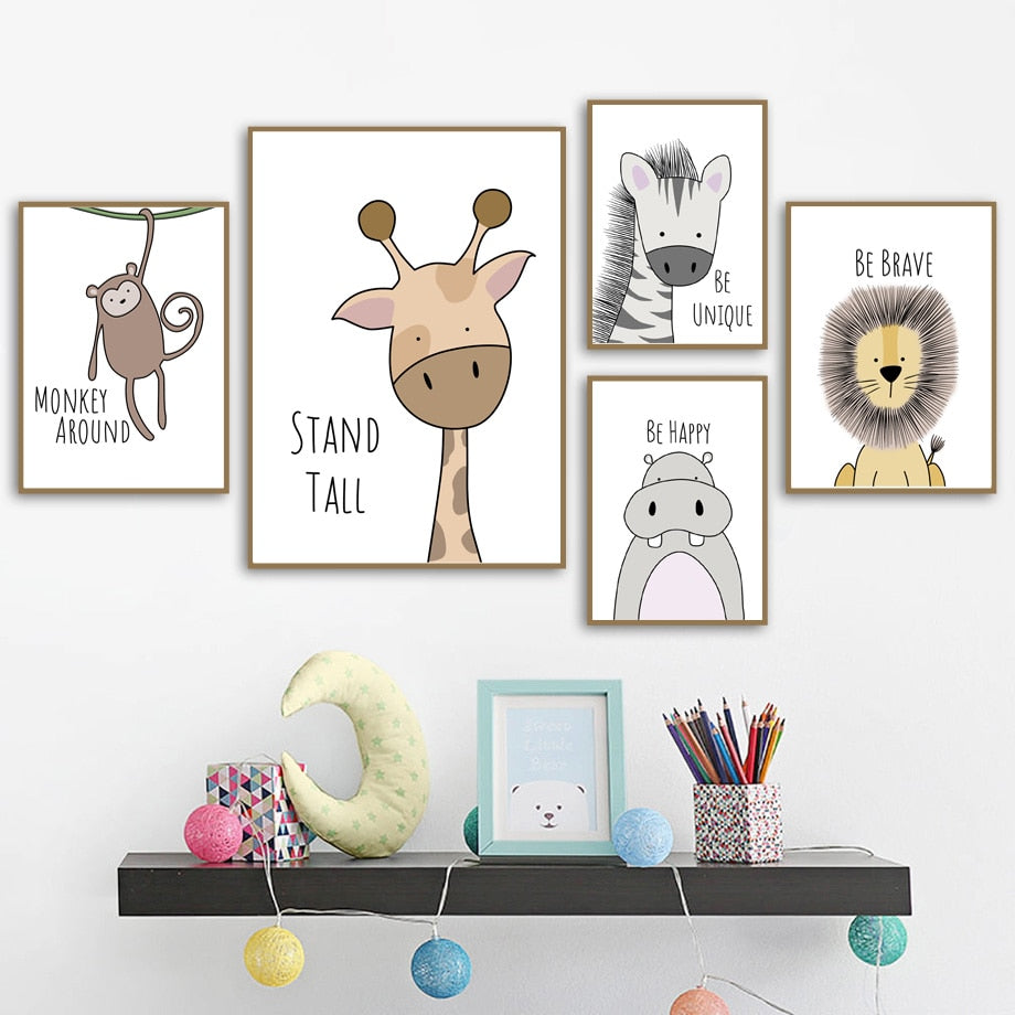 Kids Canvas Wall Art - Zebra, Hippo, Giraffe, Lion, Crocodile, Monkey - Just Kidding Store