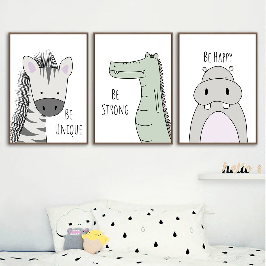 Kids Canvas Wall Art - Zebra, Hippo, Giraffe, Lion, Crocodile, Monkey - Just Kidding Store