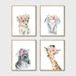 Watercolor Wild Animals Canvas Art - Giraffe, Elephant, Lion, Zebra - Just Kidding Store