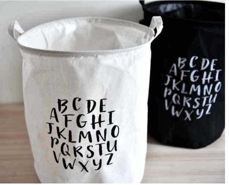 Alphabet Hamper Bag Storage Basket - Black, White - Just Kidding Store