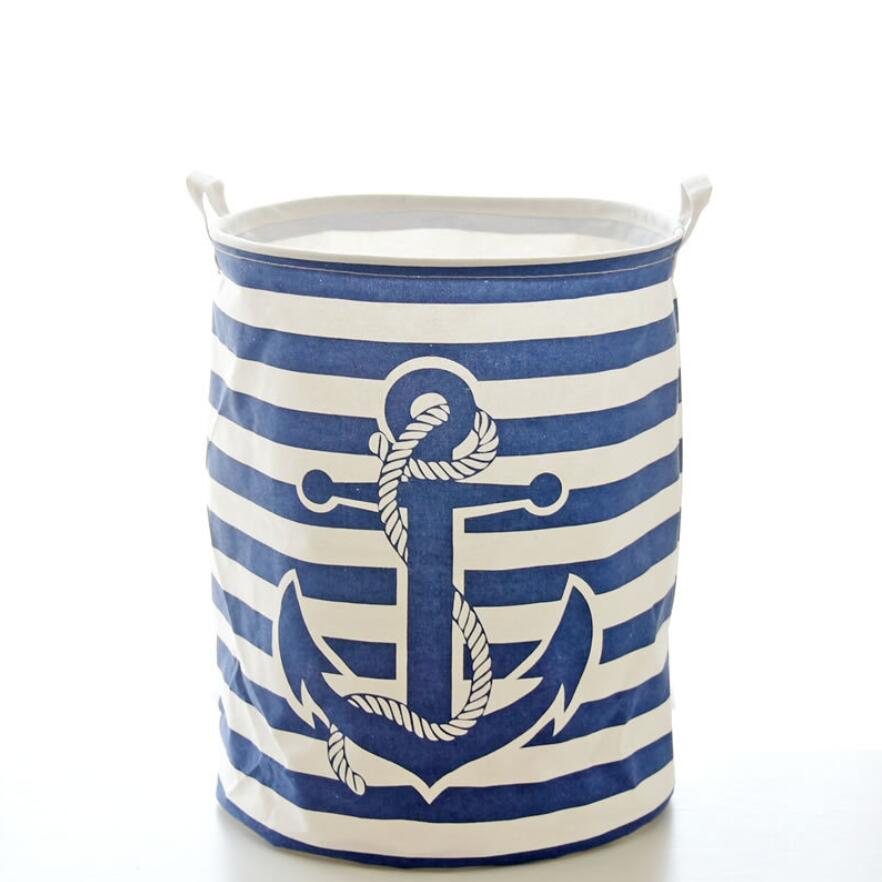 Navy Anchor Storage Basket Hamper Laundry Tube - Just Kidding Store 