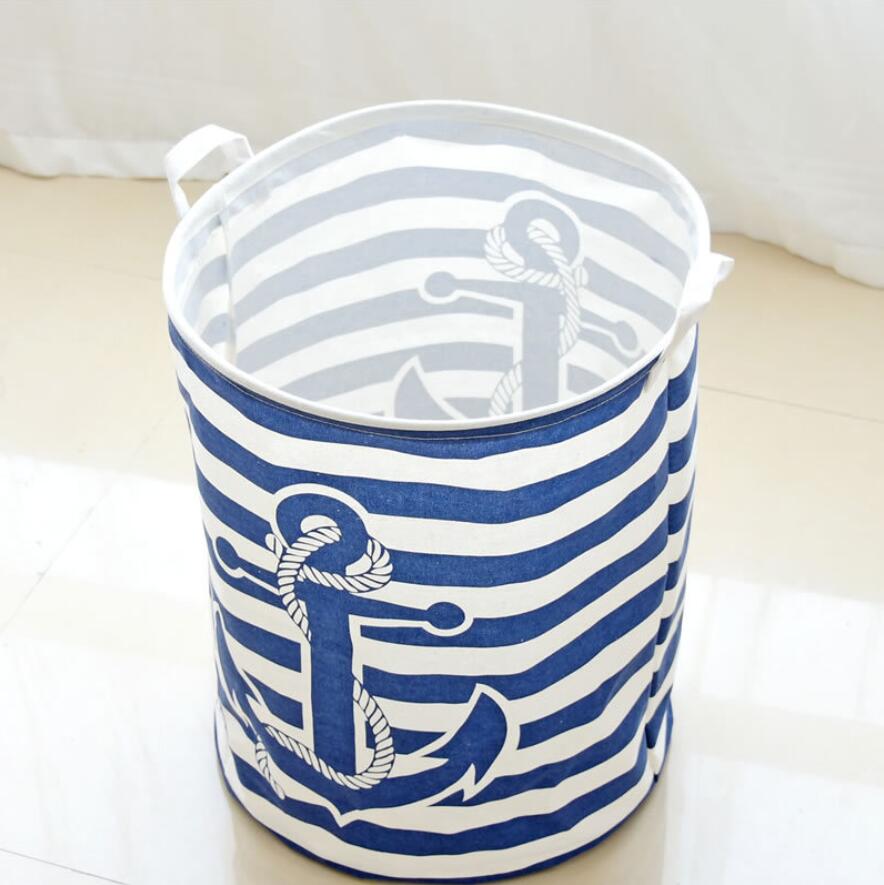 Navy Anchor Storage Basket Hamper Laundry Tube - Just Kidding Store 