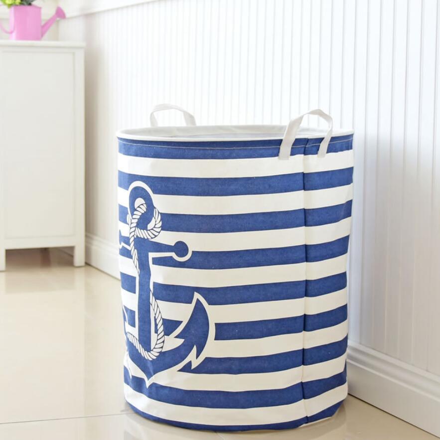 Navy Anchor Storage Basket Hamper Laundry Tube - Just Kidding Store 