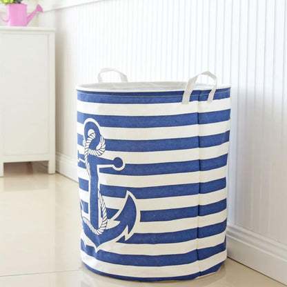 Navy Anchor Storage Basket Hamper Laundry Tube - Just Kidding Store 