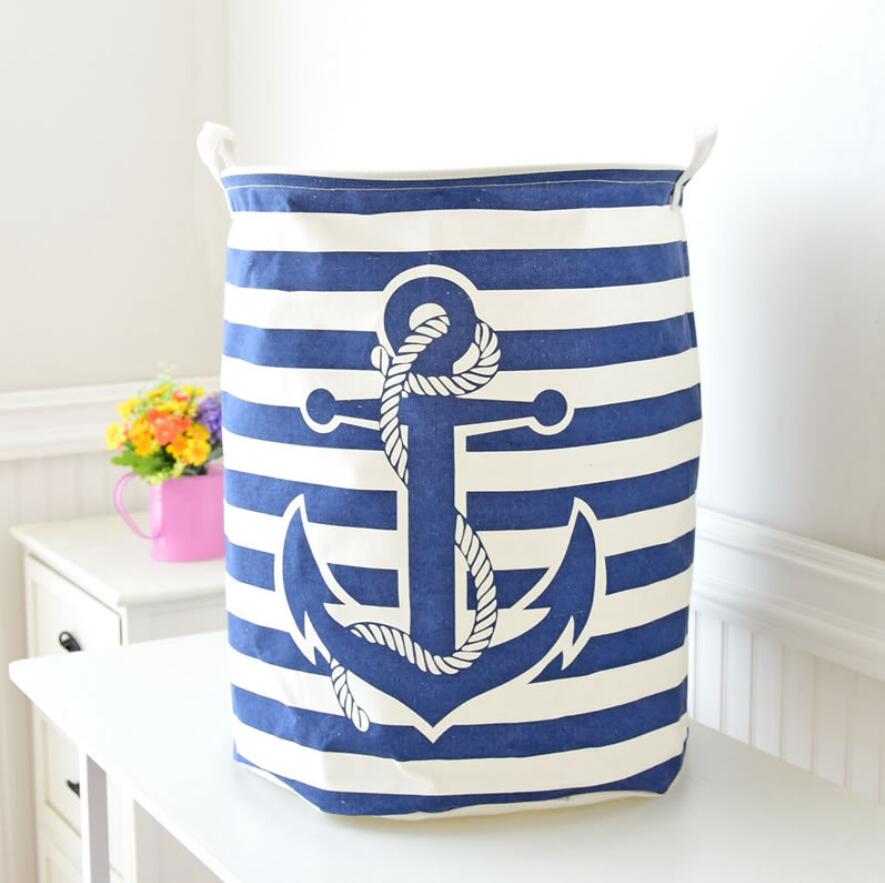 Navy Anchor Storage Basket Hamper Laundry Tube - Just Kidding Store 