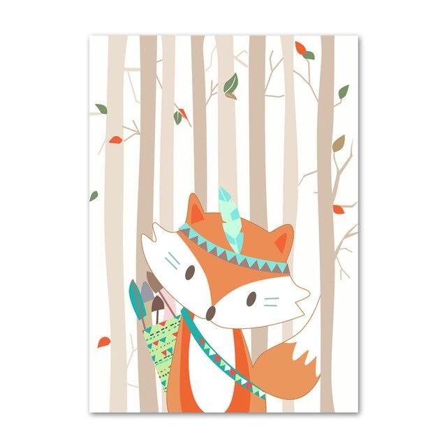 Woodland Animals Canvas Wall Art  - Tribal Fox Raccoon - Just Kidding Store