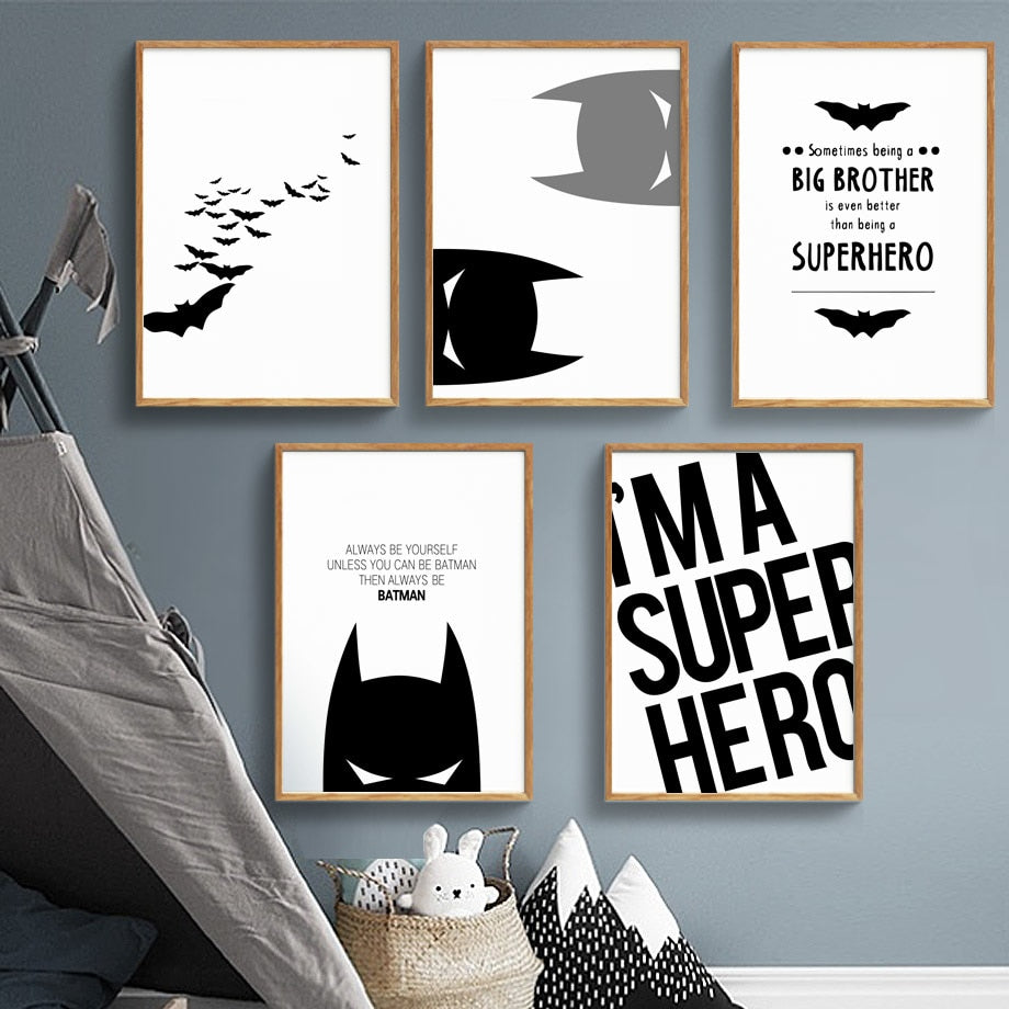 Super Hero Canvas Paintings Kids Batman Wall Art  - Just Kidding Store