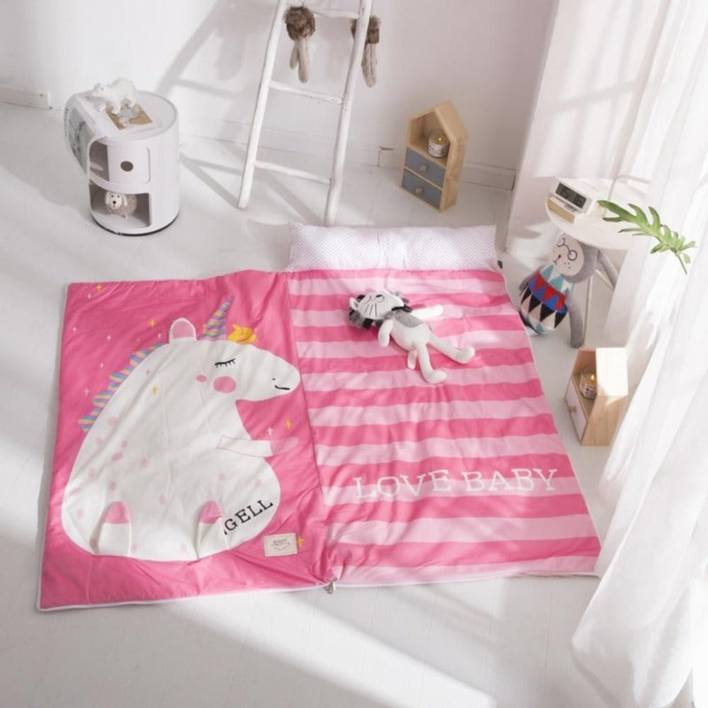Kids Sleeping Bag With Pillow - Pink Unicorn Sleeping Envelope Just Kidding Store