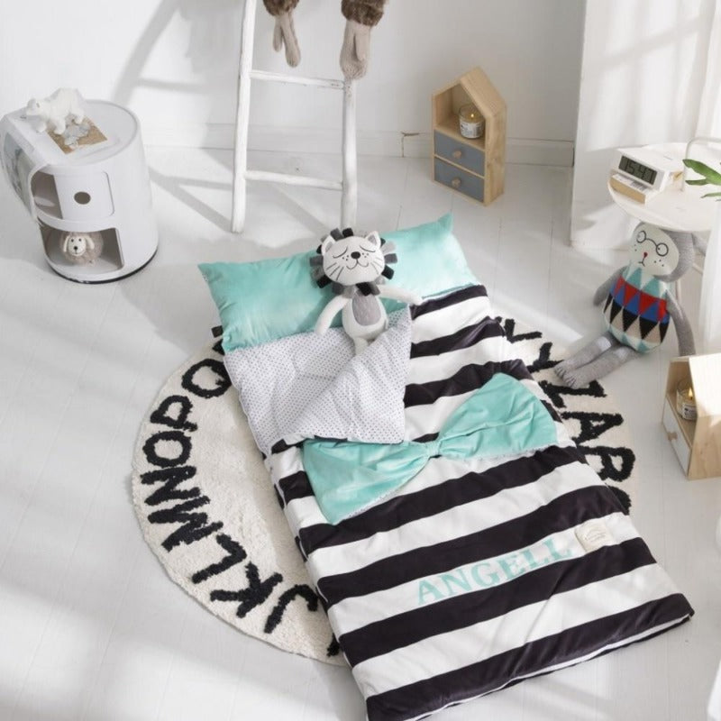Kids Sleeping Bag With Pillow Blue Bow-Knot Sleeping Envelope Just Kidding Store