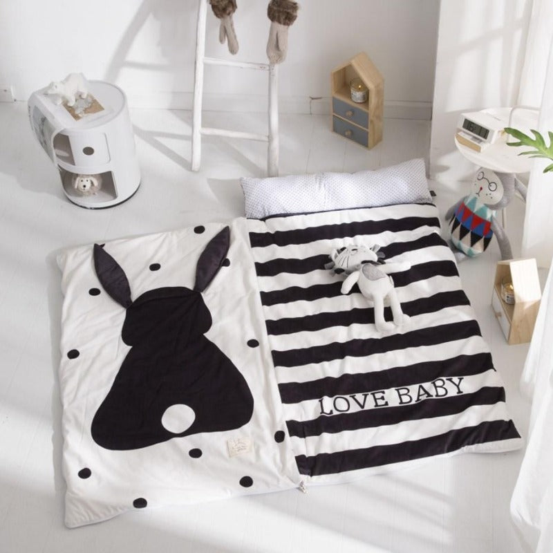 Kids Sleeping Bag With Pillow - Black Bunny Sleeping Envelope Just Kidding Store