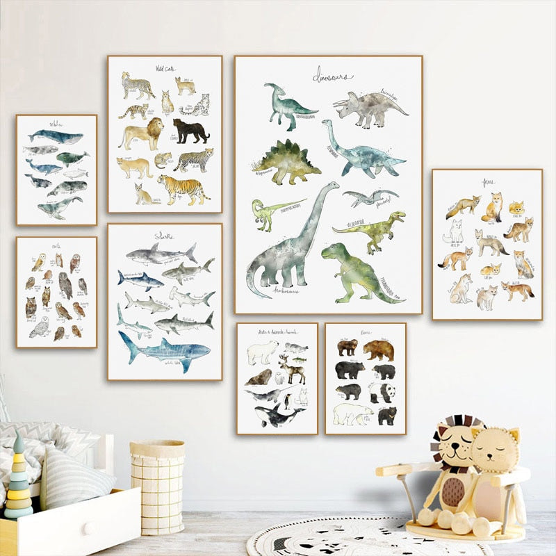 Watercolor Animals, Birds And Mammals Canvas Painting Just Kidding Store