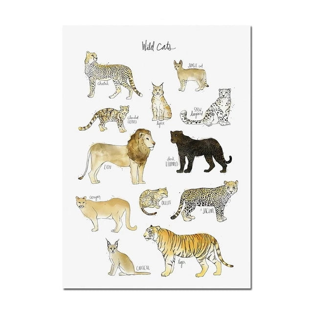 Watercolor Wild Cats Canvas Painting Just Kidding Store