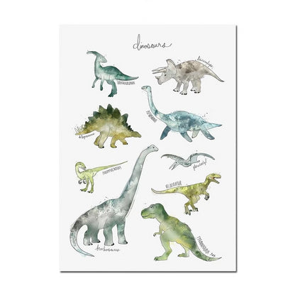 Watercolor Dinosaurs Canvas Painting Just Kidding Store