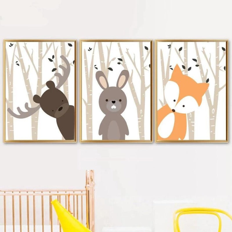 Woodland Animals Canvas Art - Rabbit, Fox, Deer - Just Kidding Store