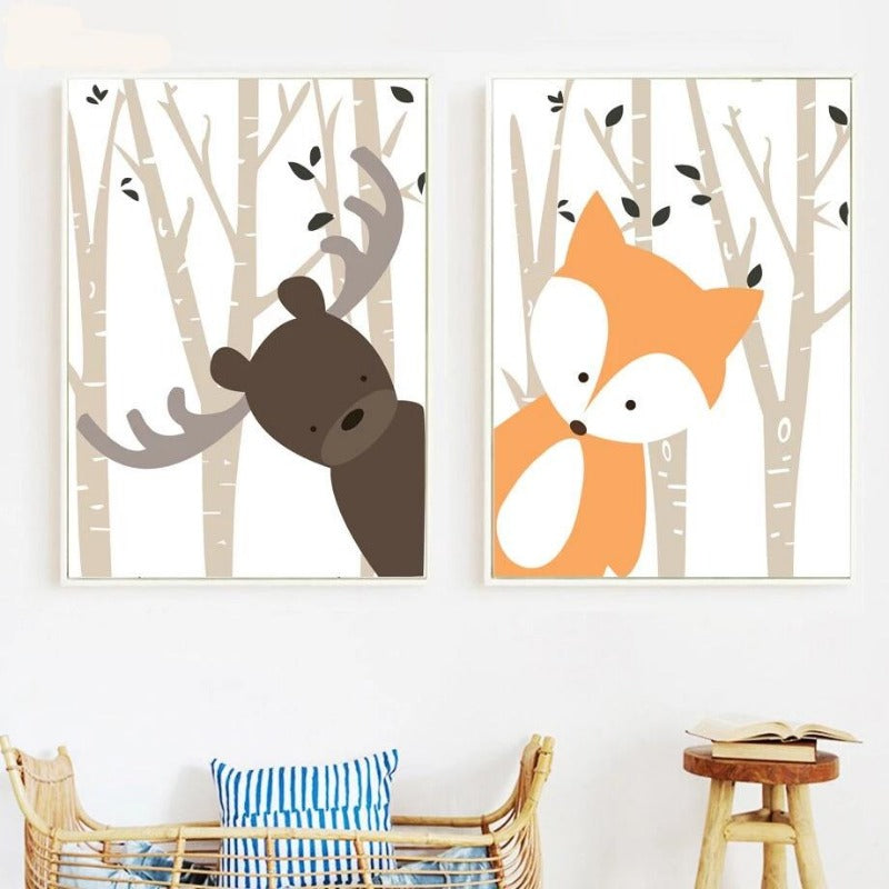 Woodland Animals Canvas Art - Rabbit, Fox, Deer - Just Kidding Store