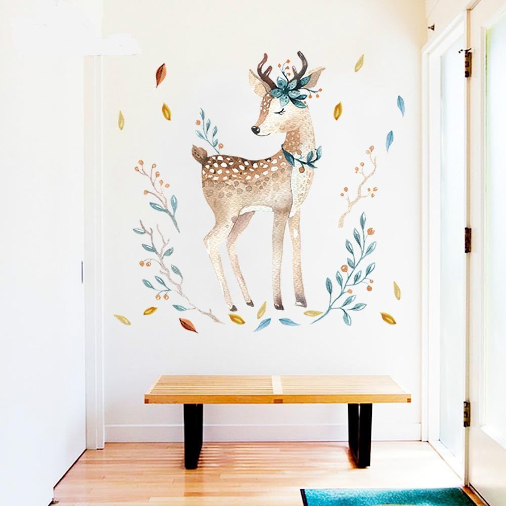 Watercolor Fawn Wall Sticker - Deer Wall Decal - Just Kidding Store