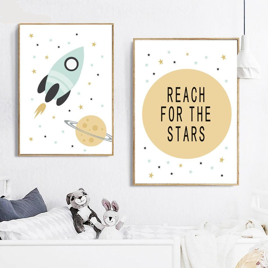 Nordic Style Kids Posters Bear, Rocket, Reach For The Stars - Just Kidding Store