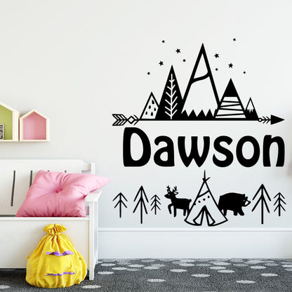 Nordic Style Personalised Tribal Mountain Vinyl Wall Sticker - Just Kidding Store