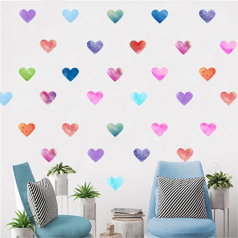 Watercolor Hearts Wall Decal Colorful Wall Stickers Just Kidding Store