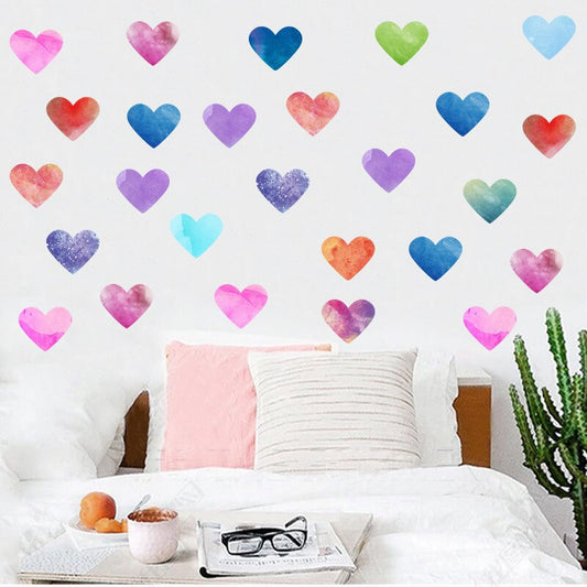 Watercolor Hearts Wall Decal Colorful Wall Stickers Just Kidding Store