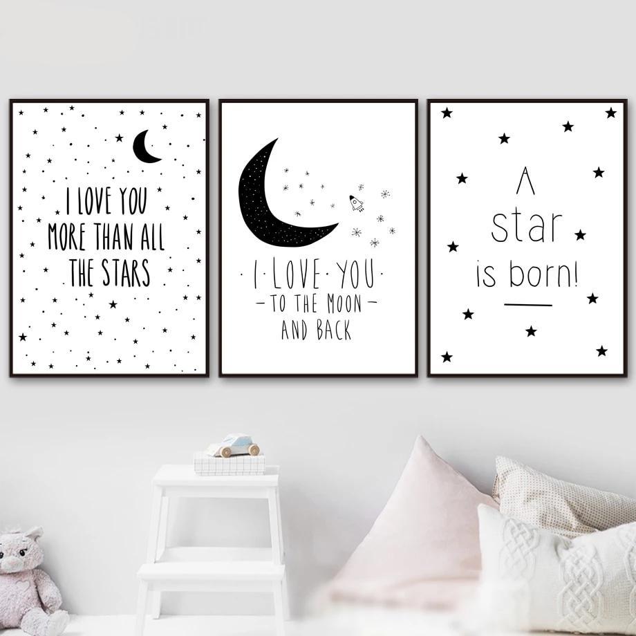 Inspiring Monochrome Canvas Paintings -  Stars And Moon Series - Just Kidding Store