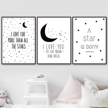 Inspiring Monochrome Canvas Paintings -  Stars And Moon Series - Just Kidding Store