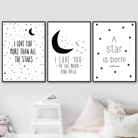 Inspiring Monochrome Canvas Paintings -  Stars And Moon Series - Just Kidding Store