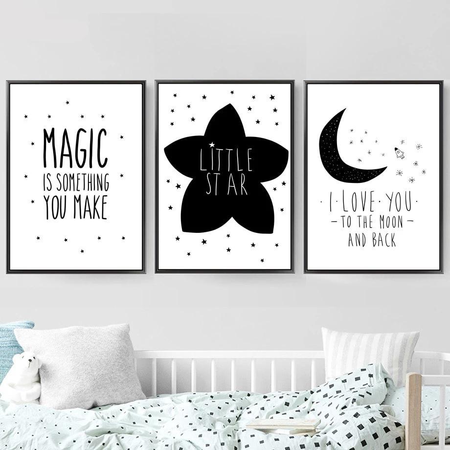 Inspiring Monochrome Canvas Paintings -  Stars And Moon Series - Just Kidding Store