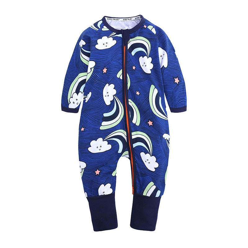 Blue Rainbow Cloud Baby Fashion Trendy Romper - Just Kidding Store 