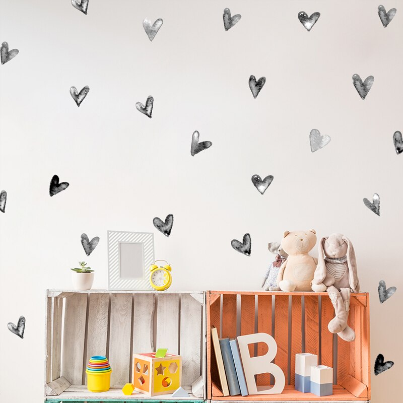 Watercolor Black Irregular Hearts Wall Decal Stickers - Just Kidding Store