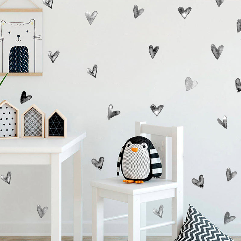 Watercolor Black Irregular Hearts Wall Decal Stickers - Just Kidding Store