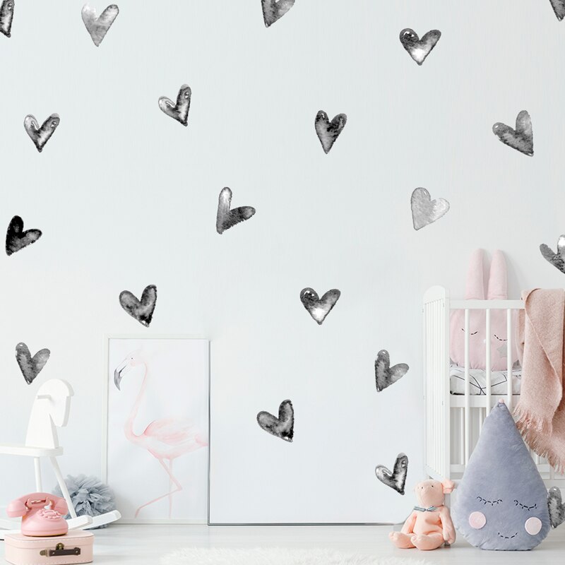 Watercolor Black Irregular Hearts Wall Decal Stickers - Just Kidding Store