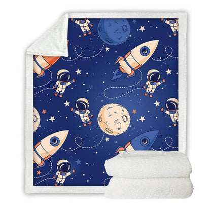Outer Space Spaceman Astronaut Soft Sherpa Blanket - Just Kidding Store