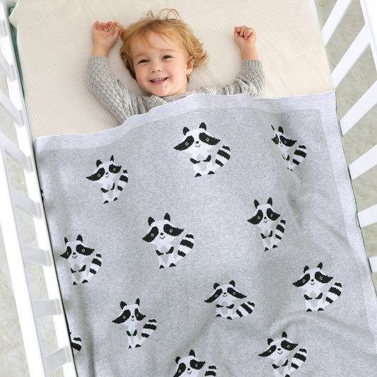 Little Raccoon Baby Childrens Cotton Knitted Blanket - Just Kidding Store