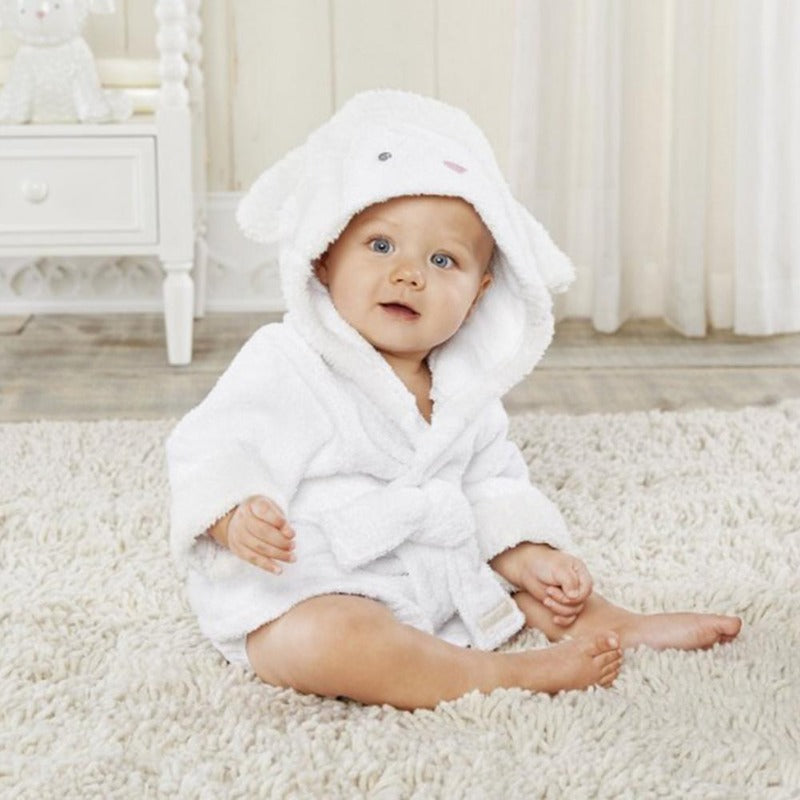 Hooded Kids Bathrobe Baby Terry - White Sheep - Just Kidding Store
