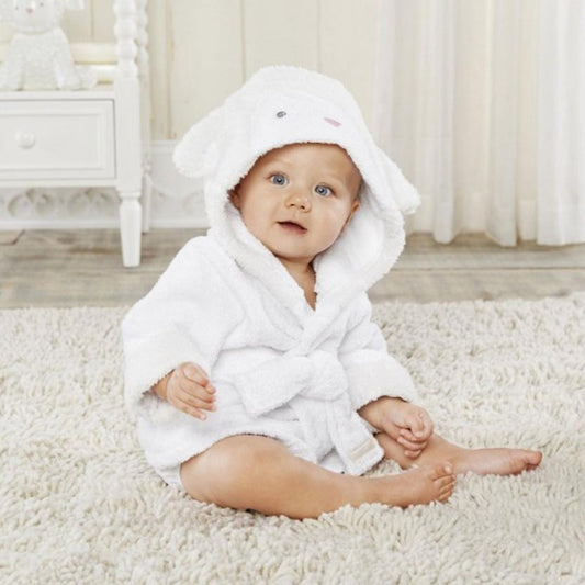 Hooded Kids Bathrobe Baby Terry - White Sheep - Just Kidding Store