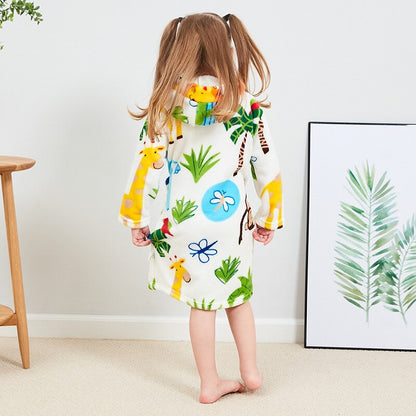 Plush Hooded Bathrobe - Kids Fleece Nightgown - Zoo - Just Kidding
